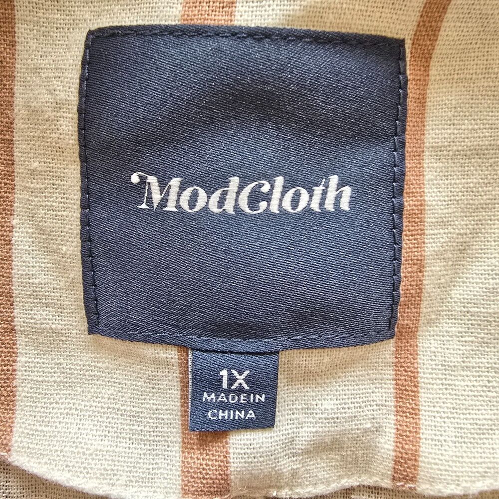 ModCloth Opportunity Linen/Viscose Blazer Cream Striped Front Pockets Light 1X - Picture 9 of 11